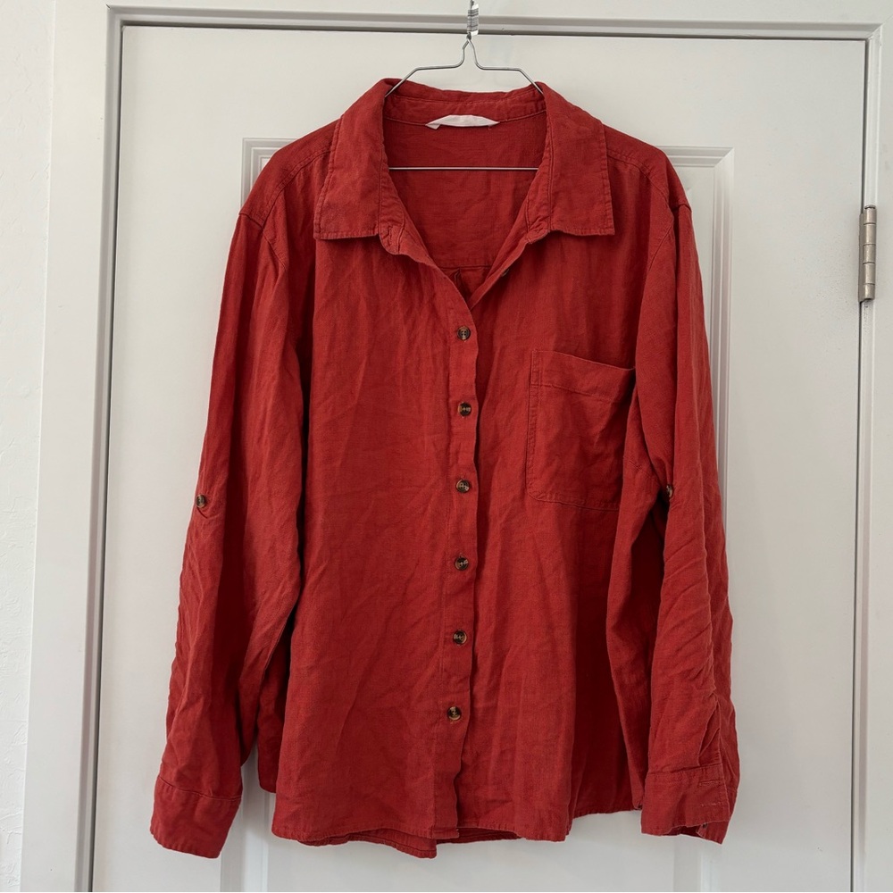 Given Kale Long sleeve, button down Linen Top Shirt